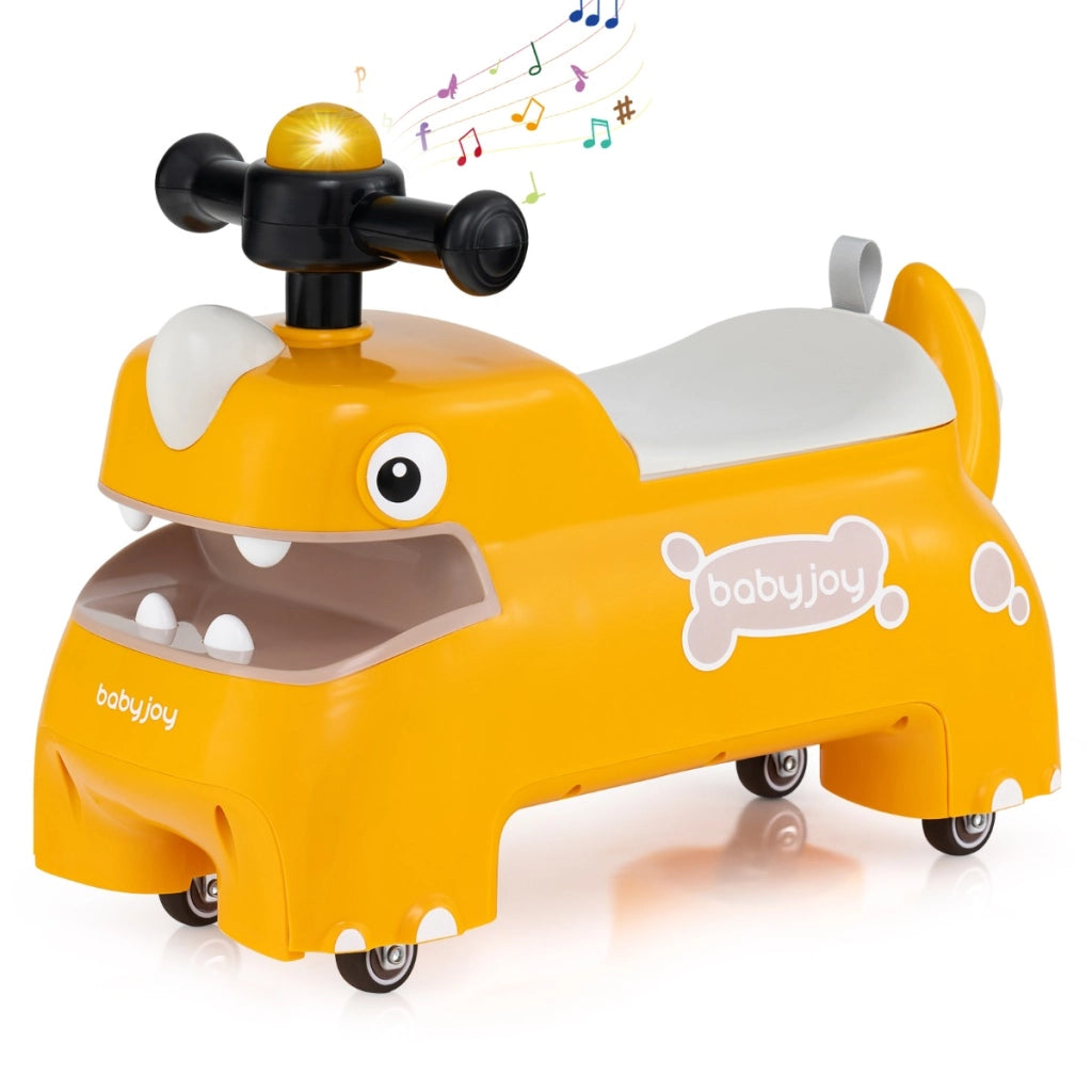 Auto da corsa seduta a stare con spazio nascosto musica e clacson con 4 ruote-Giocattolo cavalcabile per bambini da passeggio a spinta Giallo