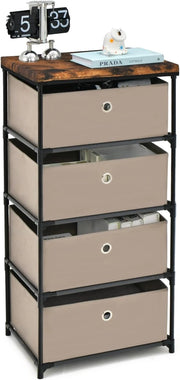 Cassettiera in Tessuto, Mobile con 4 Cassetti e Struttura Robusta in Metallo, Mobiletto Salvaspazio per Camera da Letto, Corridoio, Ingresso e Armadio, 42 x 33,5 x 84,5 cm (Marrone)