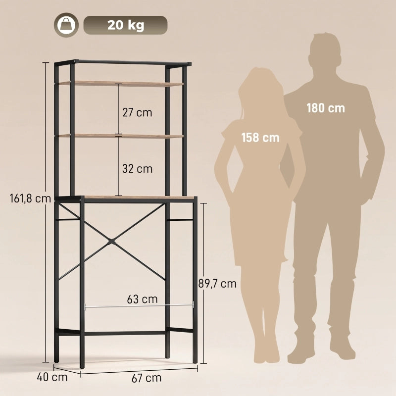 SCAFFALE PER LAVATRICE 67x40x161,8 cm Marrone con 3 ripiani e asta