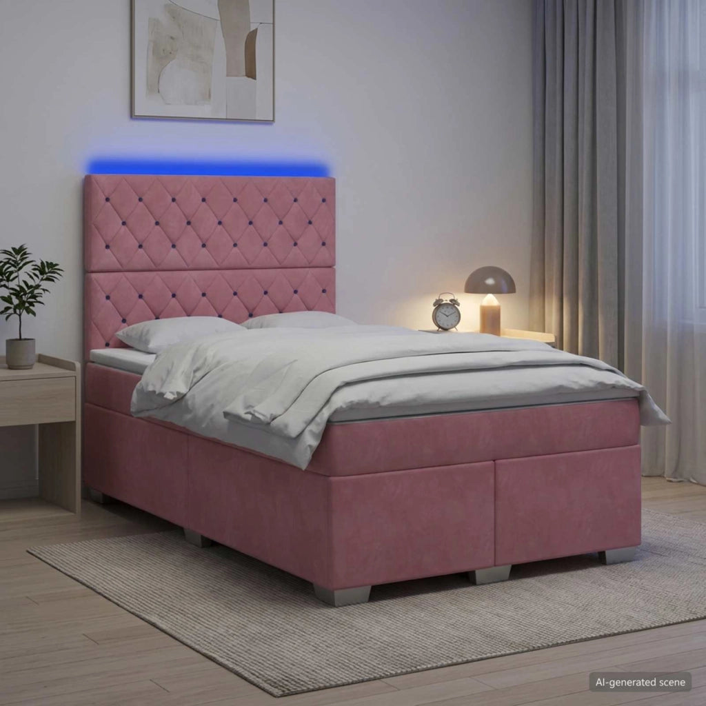 Letto box spring con materasso Rosa 120 x 200 cm Velluto 3455083