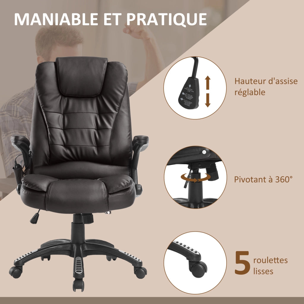 Poltrona da ufficio massaggiante e riscaldante elettrica ¨C zephmum ¨C rivestimento similpelle marrone
