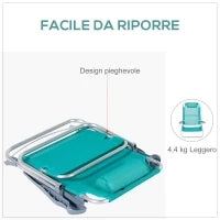 Set 2 Sedie da Campeggio Pieghevoli e Reclinabili su 6 Livelli, in Alluminio e Schiuma, 62x65x80 cm, Grigio a Azzurro