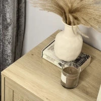 Cassettiera Design Bohémien in Rattan con 4 Cassetti, Mobile Guardaroba per Soggiorno, Corridoio, Ingresso, Legno Naturale