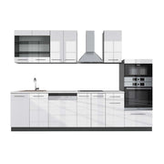 Cucina componibile Fame-Line Bianco lucido/Antracite 300 cm con armadio alto, PL Marmo Vicco