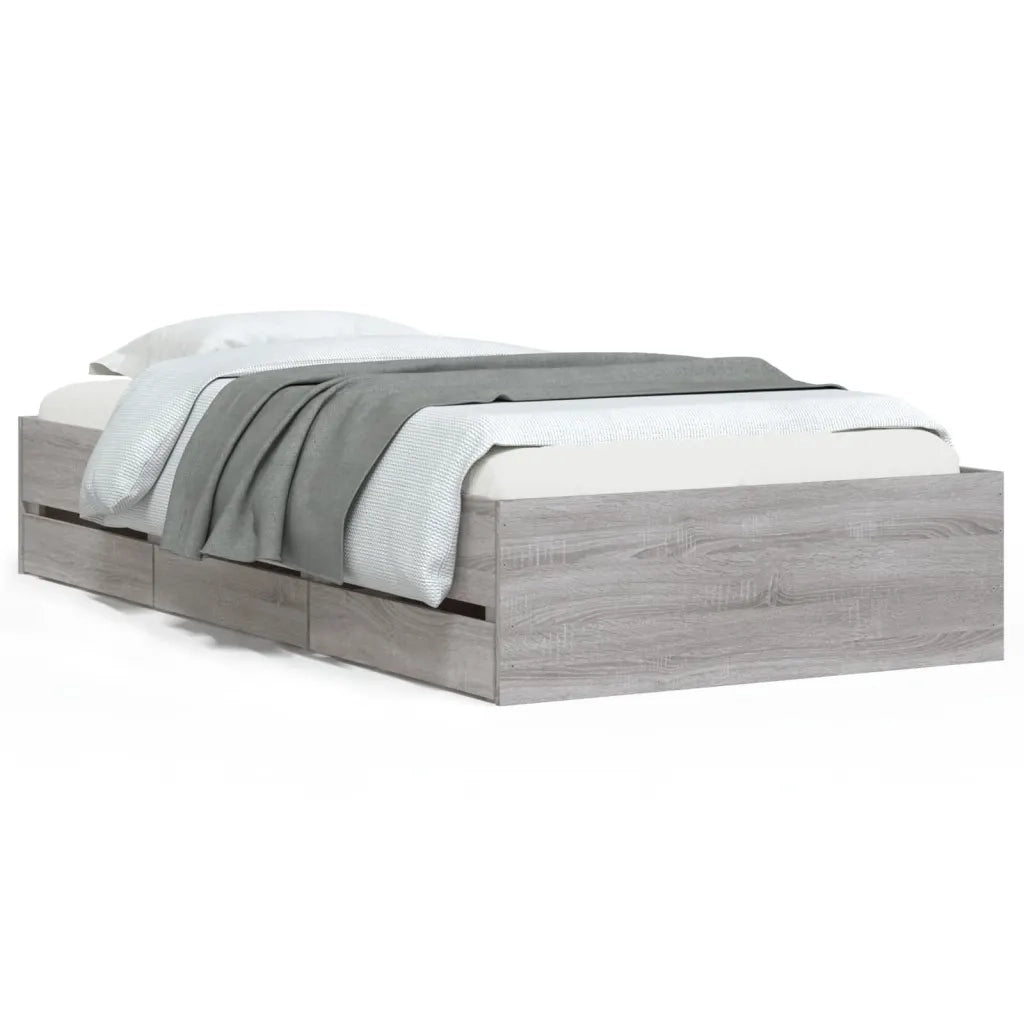 Letto singolo | Letto per adulti | Giroletto Cassetti Grigio Sonoma 90x190 cm Legno Multistrato