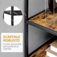 Mobile Libreria a 7 Livelli in Legno e Acciaio Stile Industriale, 83x34x180 cm, Marrone