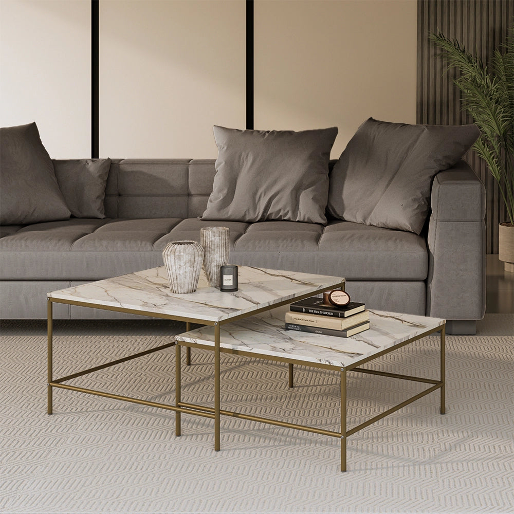 Vicco Tavolino da divano Bianco/Oro 80 x 80 cm 2 parti