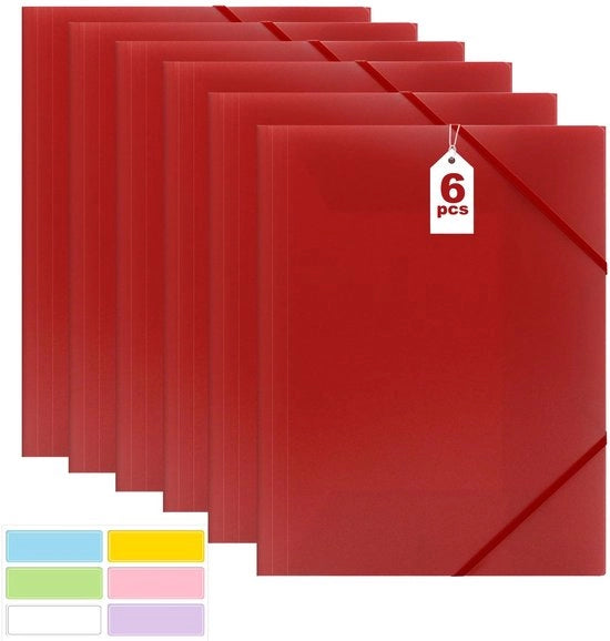 Documentario per A4, 6 fogli, Documentario scuola per A4, Cartellino archivio in PP con elastico, per attrezzature scolastiche (6 pezzi - rosso)
