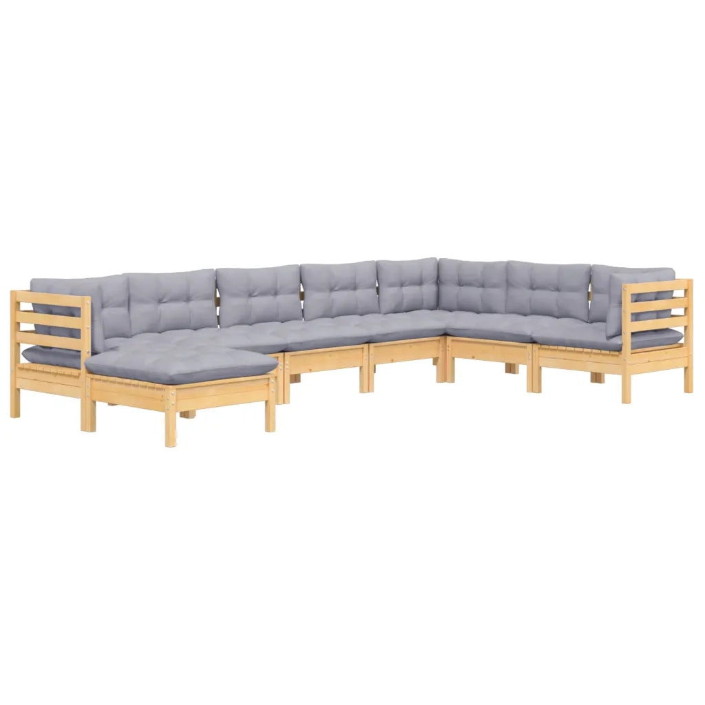 Set Divani da Giardino 8 pz con Cuscini Grigi Massello di Pino 3096658