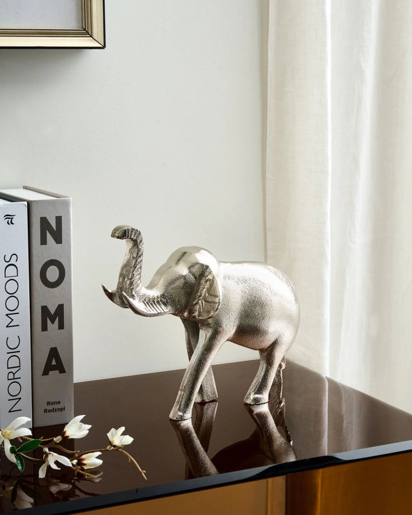 Figura decorativa Elefante animale in metallo argento per la visualizzazione di ornamento decorativo