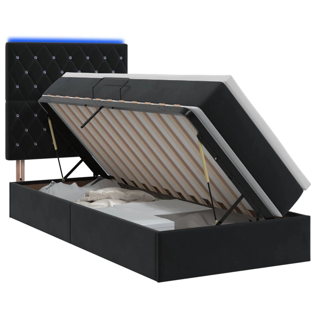 Letto con contenitore LED e materasso Nero 100 x 200 cm Velluto 3460052