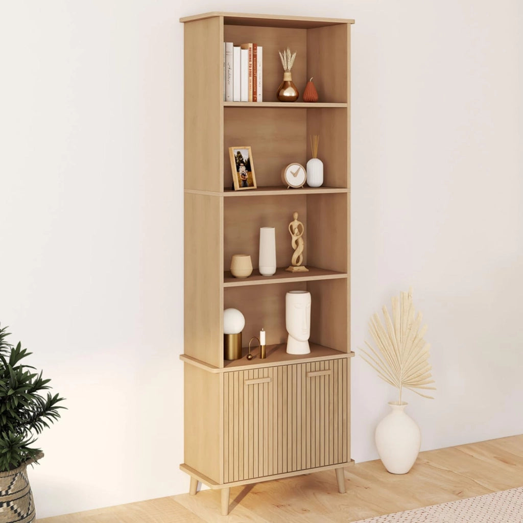 Libreria a 4 livelli con armadio JULIETTE a doghe colore rovere