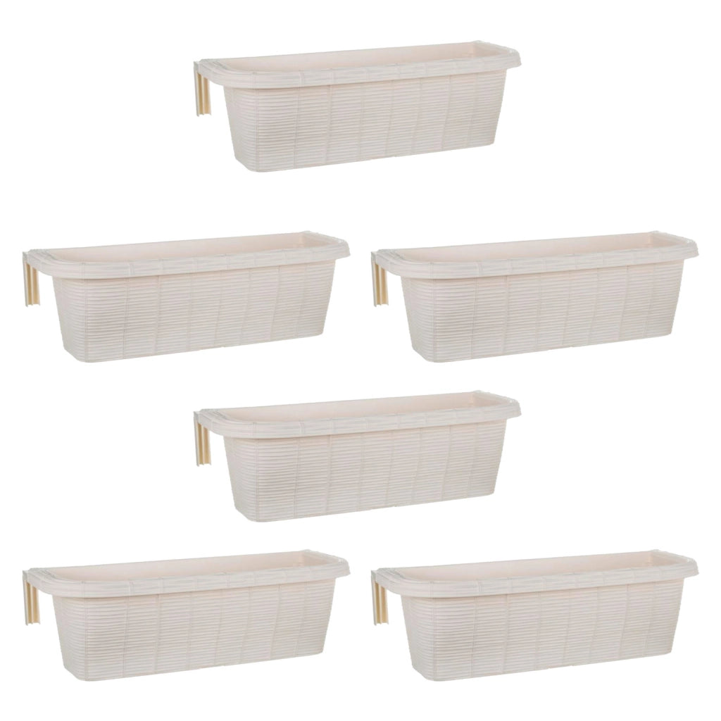 Rondine 60 - set di 6 balconiere intrecciate da 60cm con agganci regolabili e riserva d'acqua Panna