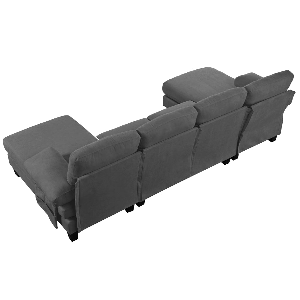 Divano con chaise-longue su entrambi i lati in chenille, tasche laterali, braccioli rimovibili con zip, grigio 268 × 128 × 84 cm