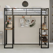 Letto a soppalco 90x190 cm con scrivania e spazio contenitore in ferro nero