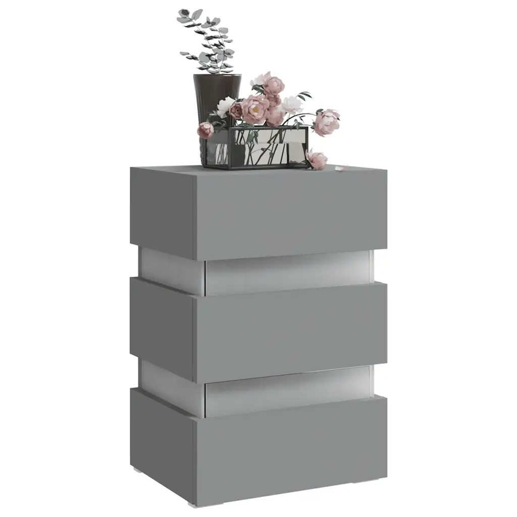 Comodino Grigio con Luci LED 45x35x67 cm in Truciolato cod mxl 58624