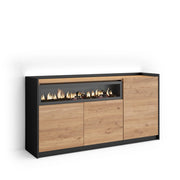 Credenza, Mobile, Cucina, 156x80x37 cm, 3 Porte, Camino elettrico, LED, Rovere e nero