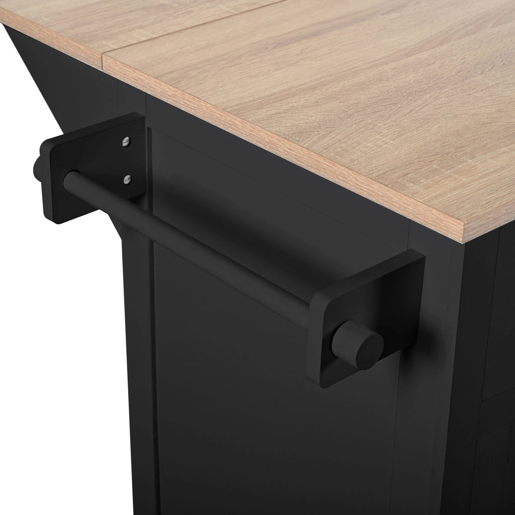 OKWISH Carrello da Cucina con 2 Cassetti, Portaspezie, Vano per Rifiuti e Portasciugamani, per Cucina, Nero e Naturale