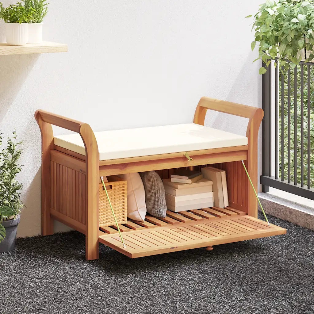 Panca Portaoggetti Giardino Cuscino 126cm Legno Massello Acacia 319715