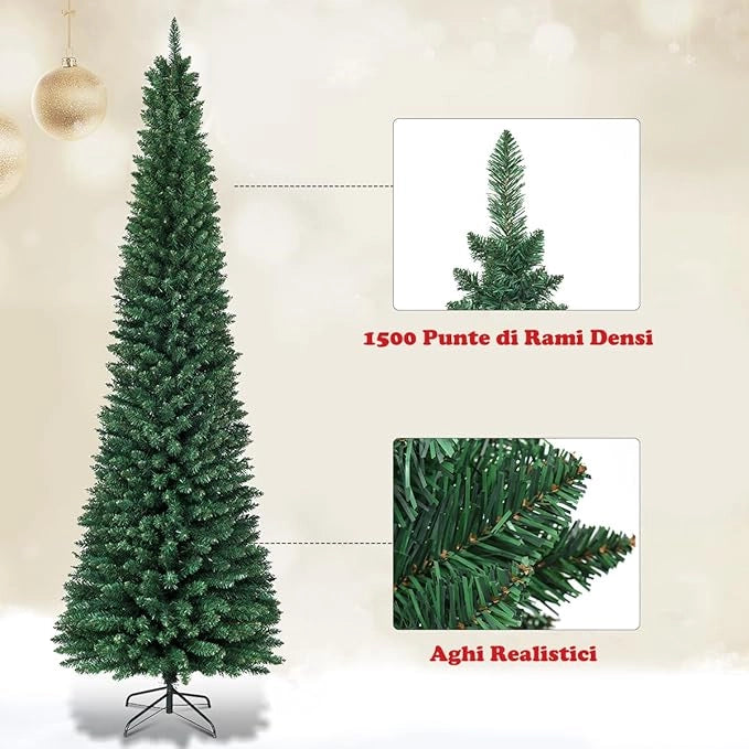 Albero di Natale Slim 150/180/210/240/270 cm, Albero di Natale Artificiale con 220/400/700/1000/1500 Rami e Base in Metallo, Decorazioni Natalizie per Casa e Negozio (270 CM)