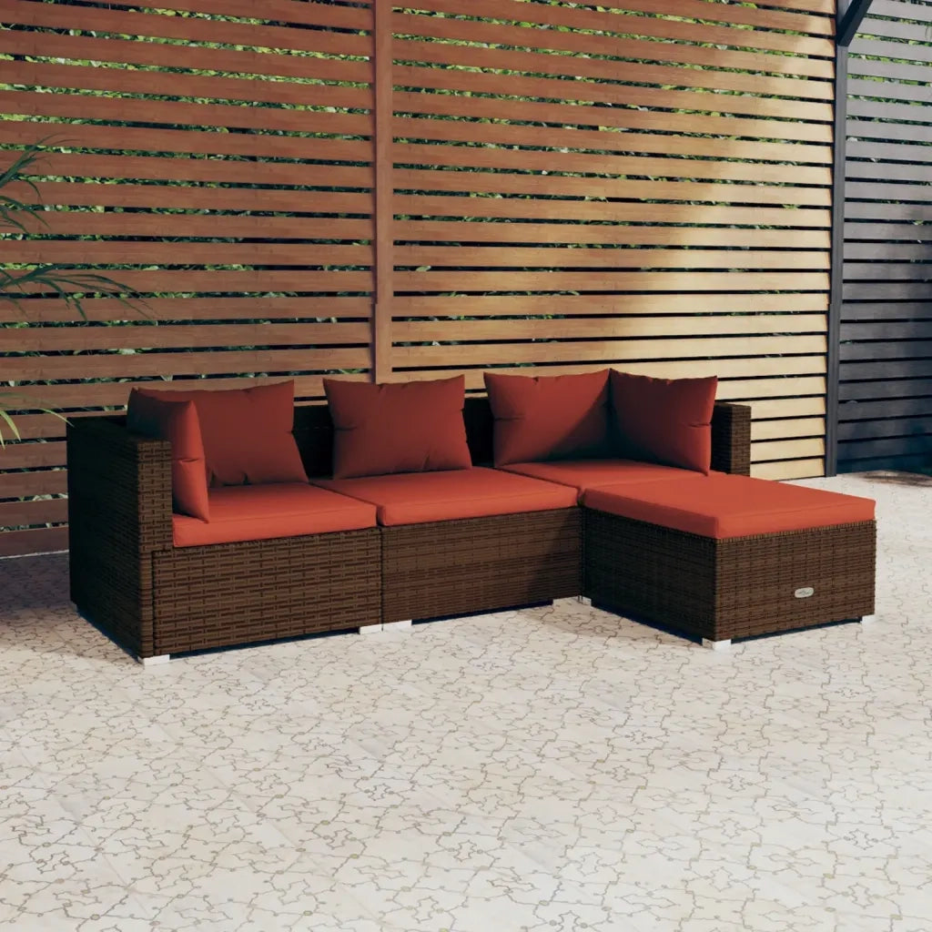Set Divani da Giardino 4 pz con Cuscini in Polyrattan Marrone cod mxl 40071