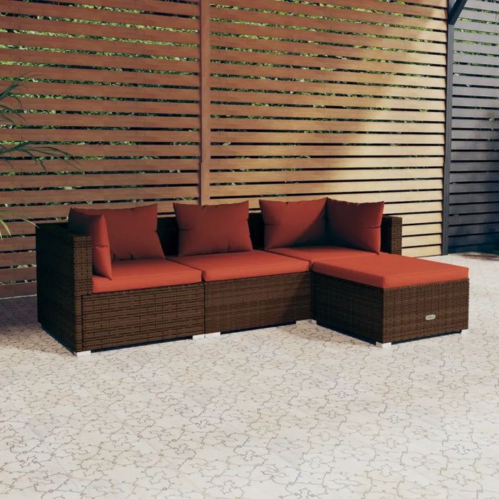 Set Divani da Giardino 4 pz con Cuscini in Polyrattan Marrone cod mxl 40071