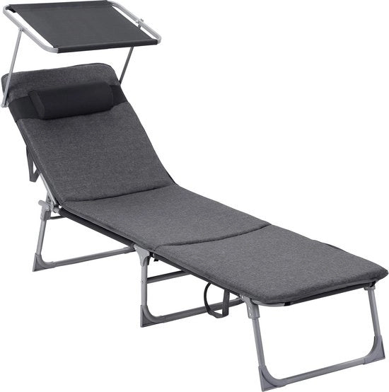 Sedia da Giardino con Supporto Cervicale - Ombrellone - Divano - Impacco Rapido - 53cm x 193cm x 29,5cm Grigio