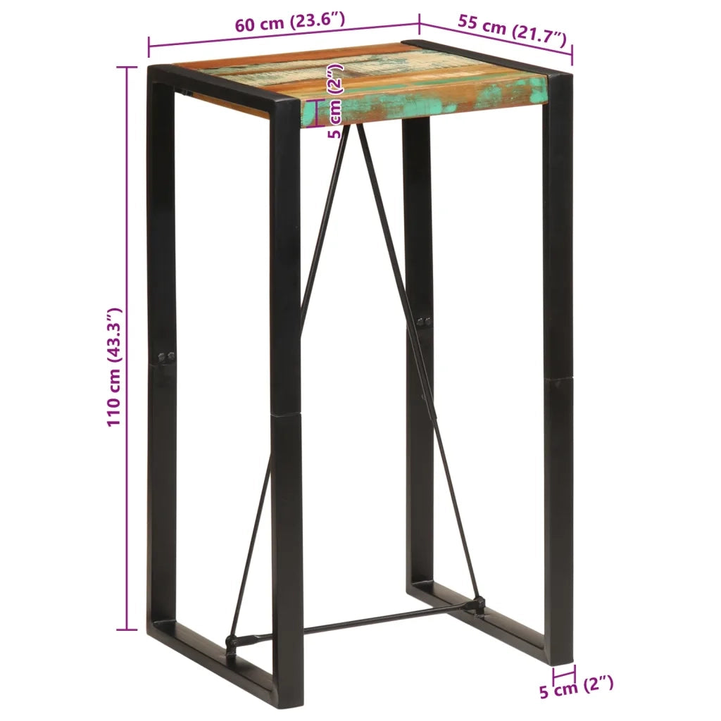 Tavolo da Bar 60x55x110 cm in Legno Massello di Recupero