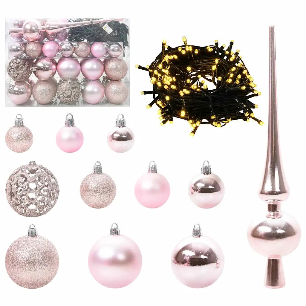 Set di Palle di Natale con 150 LED 61 pz Rosa Plastica CFW4547356