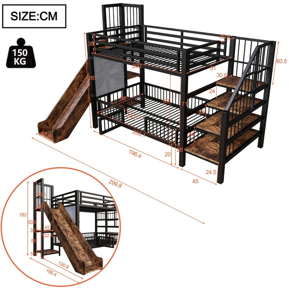 Letto a Soppalco per Bambini con Scivolo e Scala con Cassetti ¨C Xylo ¨C Metallo Nero 90x200