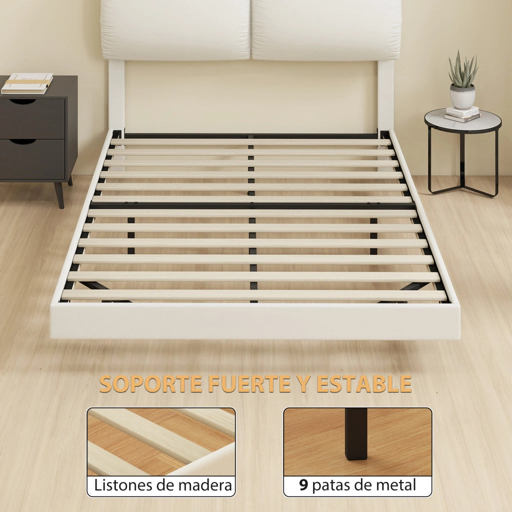 Letto Matrimoniale Imbottito con Testiera ¨C Zephmum ¨C Beige 135x190 cm Struttura Metallo