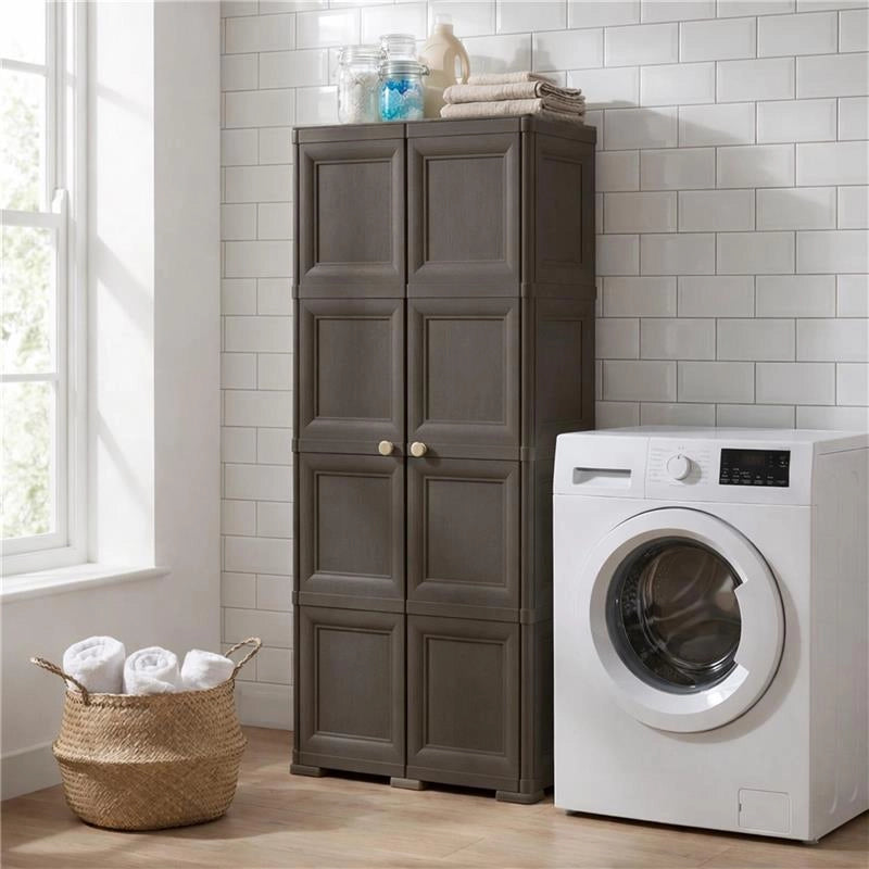 ARMADIO WENGÉ 2 ANTE 79X43X164 CM CON 8 SCOMPARTI – MOBILE ALTO CONTENITORE SALVASPAZIO PER ORGANIZZAZIONE CASA