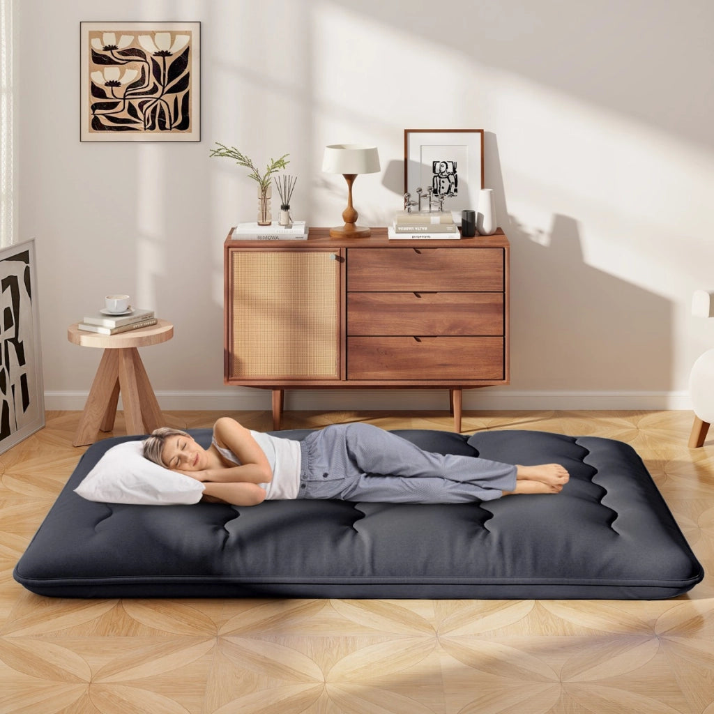 Materasso futon portatile con copertura lavabile sacca da trasporto-Tappeto arrotolabile per pavimento 140cm Nero