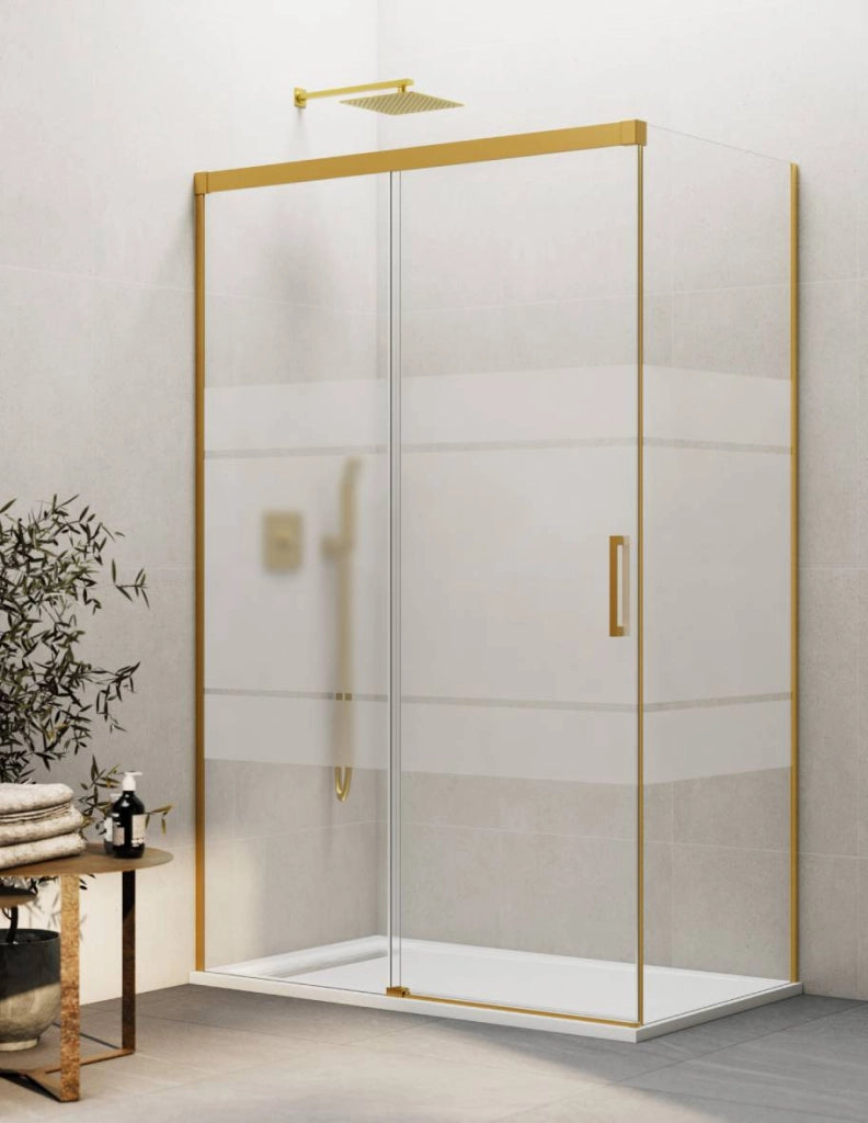Box doccia THALASSA (BASIC) 1+1 con lato fisso laterale 200x70 cm Oro vetro serigrafato