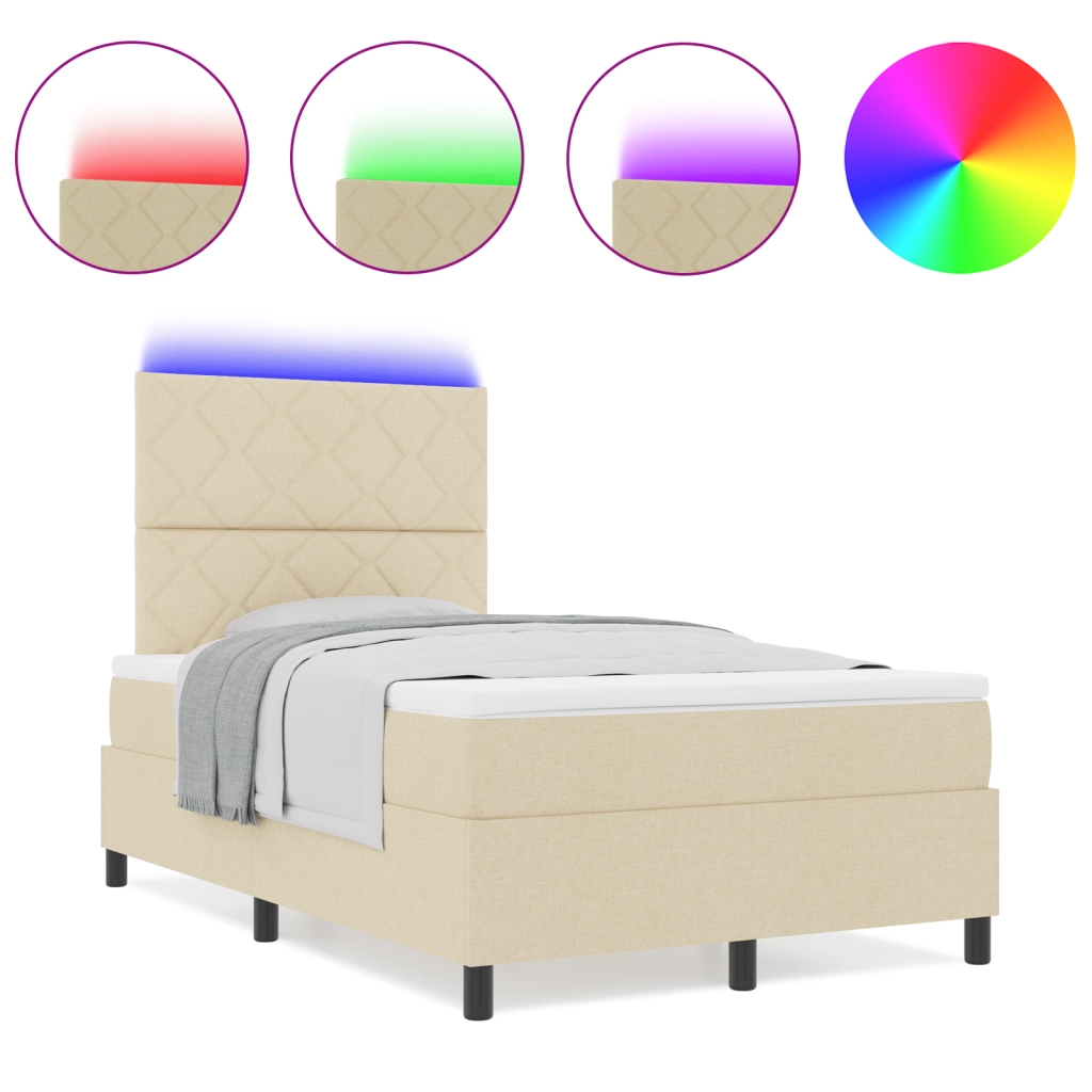 Letto con Rete a Molla e Materasso & LED Crema 120x200 cm Tessuto