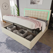 Letto Contenitore Imbottito con LED ¨C MINIMAL ¨C Similpelle Bianco 180x200