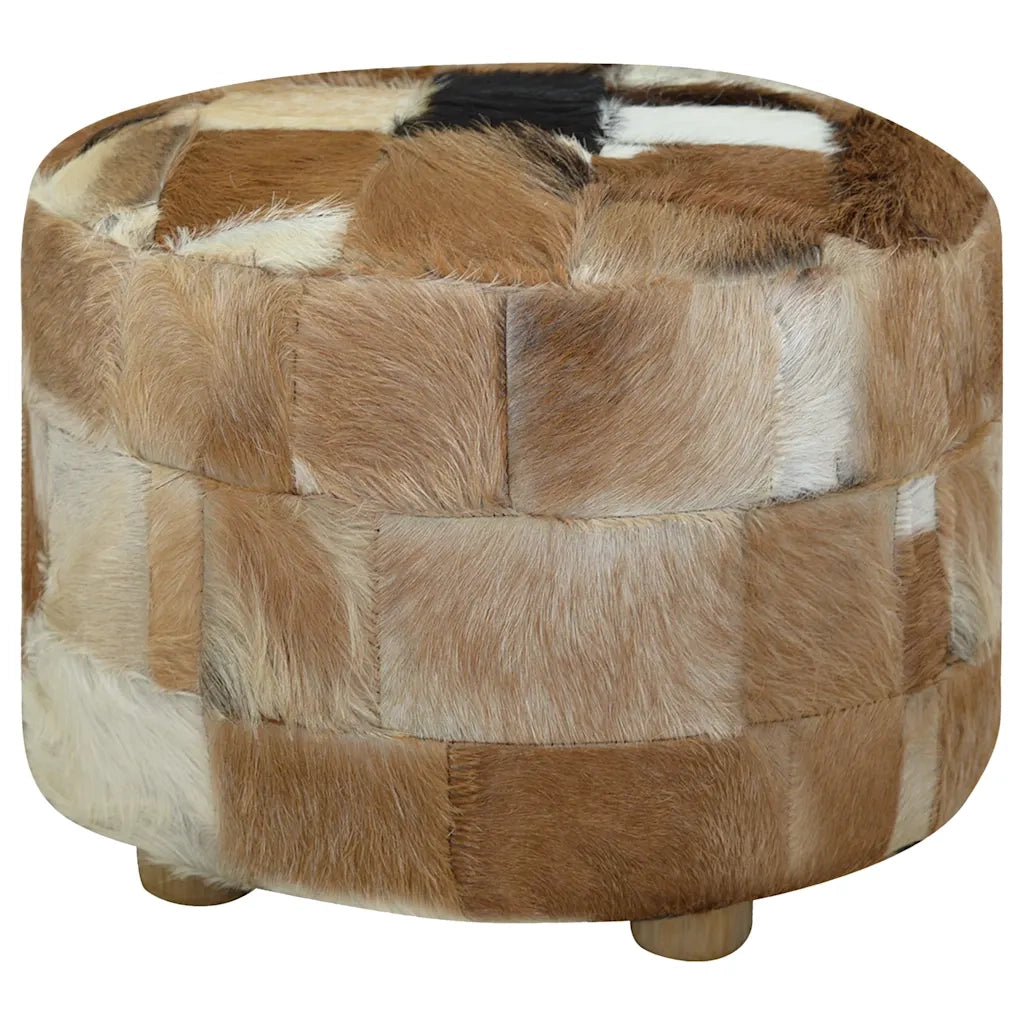 Pouf Rotondo in Pelle di Capra 50x50x45 cm 244548