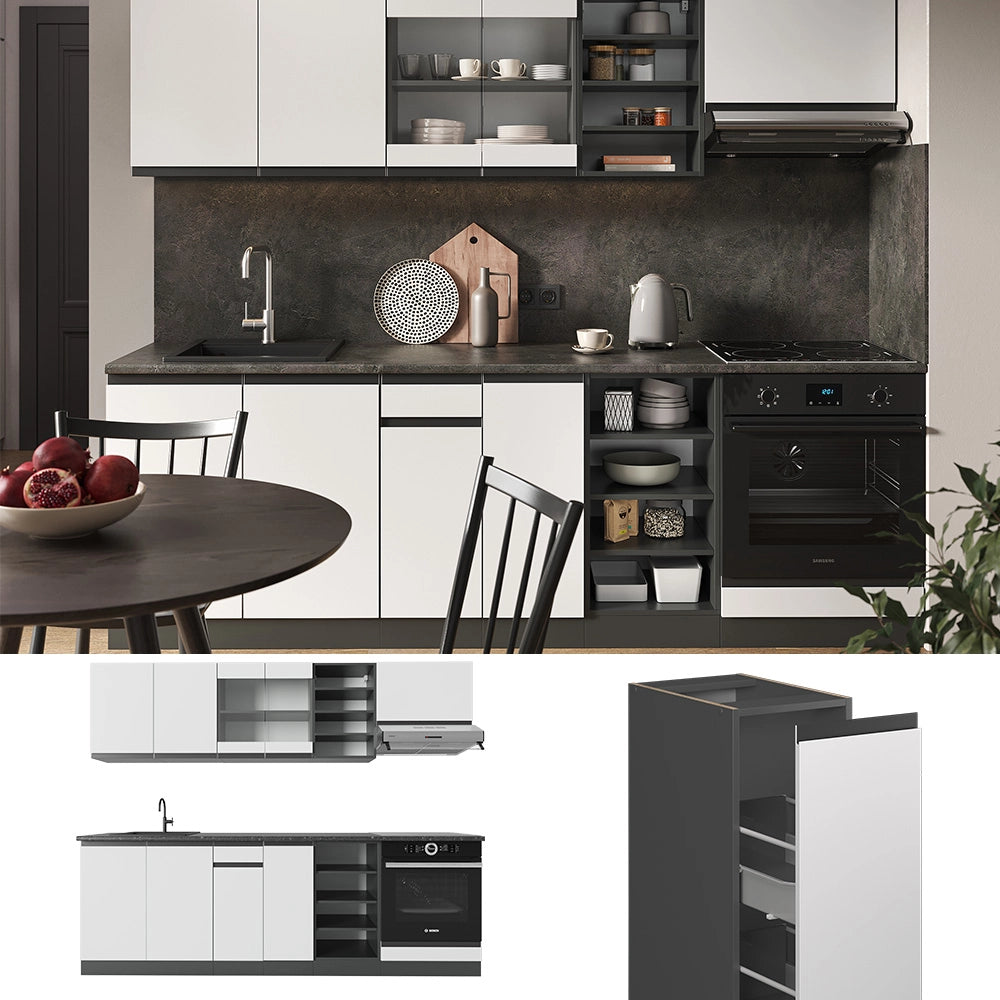 Vicco Cucina componibile Bianco/antracite 240 cm , PL Marmo