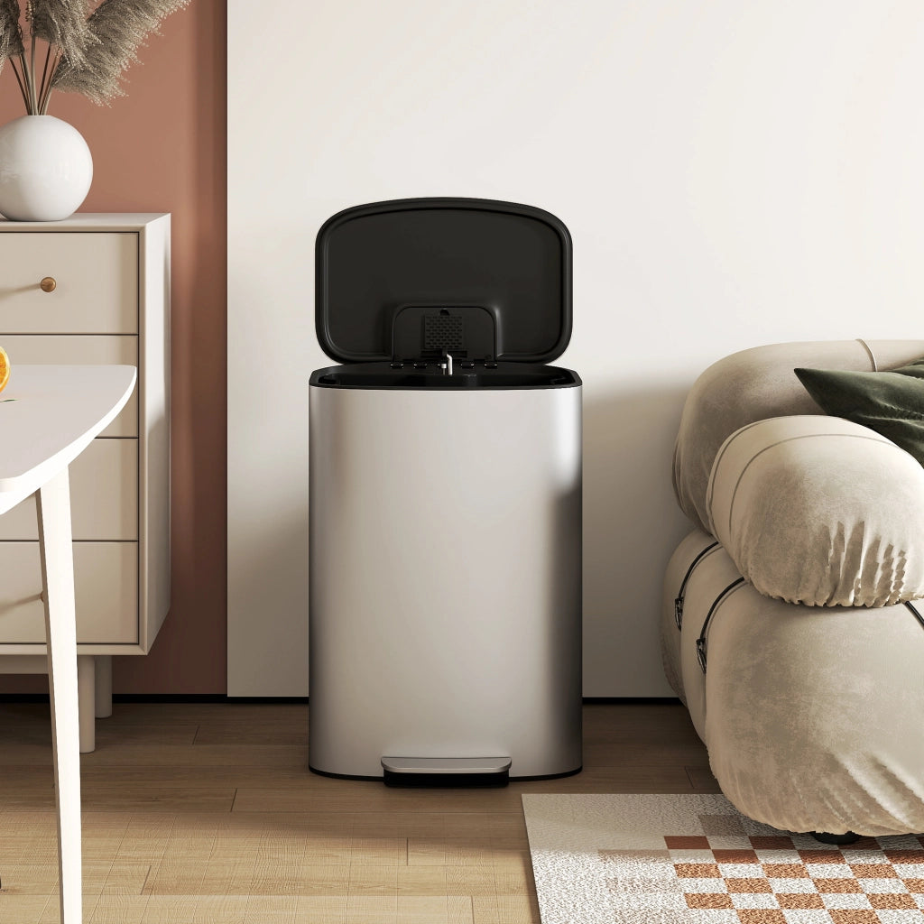Pattumiera a Pedale da 50L con Coperchio Ammortizzato e Secchio Rimovibile in Acciaio Inox Grigio