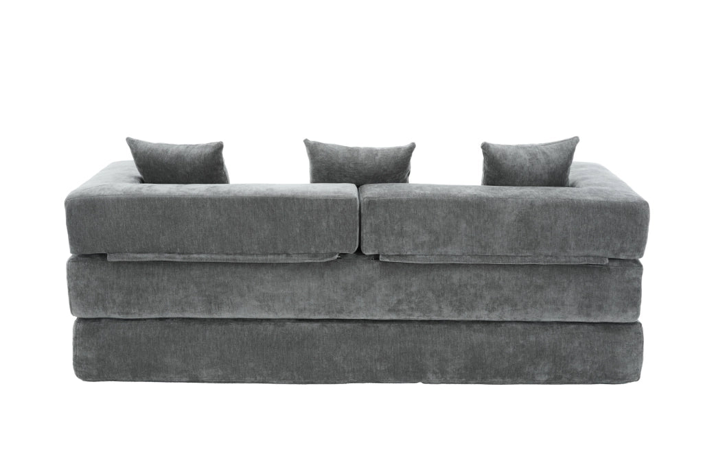 Divano modulare in chenille grigio scuro; con tasche laterali; base antiscivolo; 198x79x60 cm