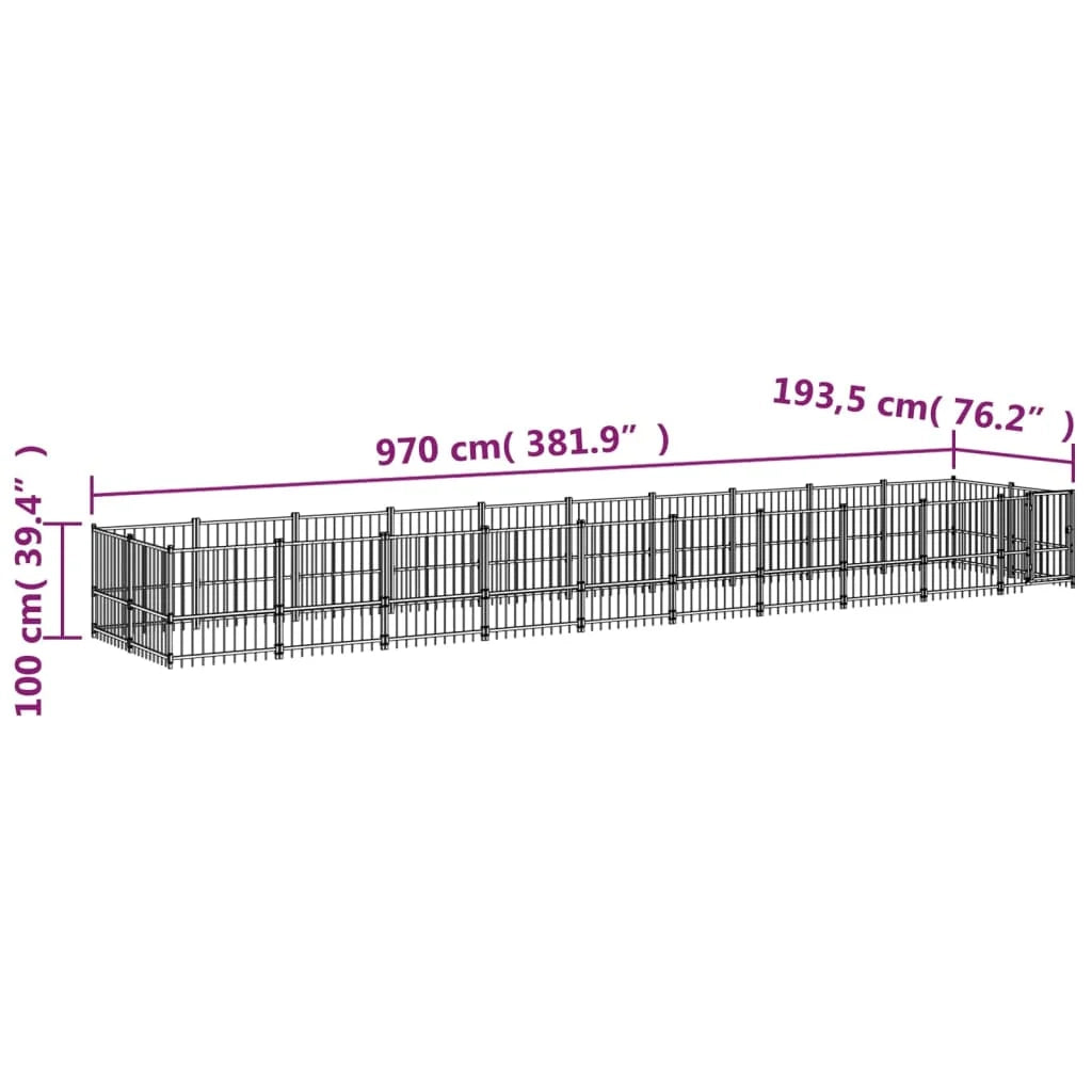 Cuccia gabbia per animali da esterno pac per cani in acciaio 18,77 m² nero 02_0041809