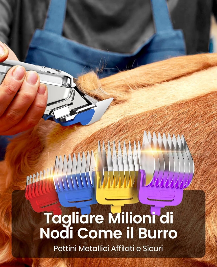 Tosatrice per cani professionale, senza fili/ricaricabile, con pettini in metallo staccabili, a basso rumore, resistenti, per capelli spessi/ricci/fini/ondulati