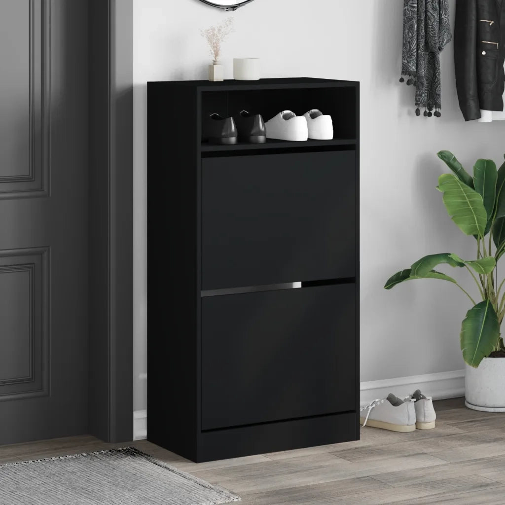 Scarpiera Nera 60x34x116 cm in Legno Multistrato 840016