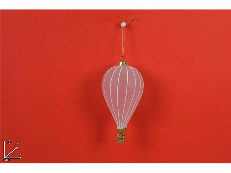 Appendino Decorativo Natale Mongolfiera in Vetro Bianca 13 cm