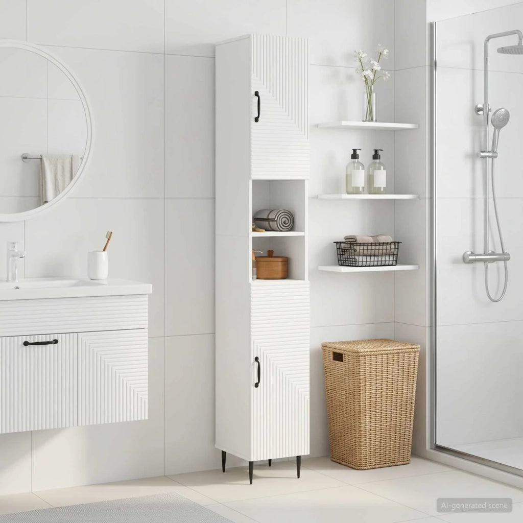 Armadio da Bagno con Ripiano Aperto HAARLEM Bianco Lucido 896819