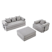 Divano modulare con pouf; tasca laterale e cuscini - in corduroy grigio chiaro