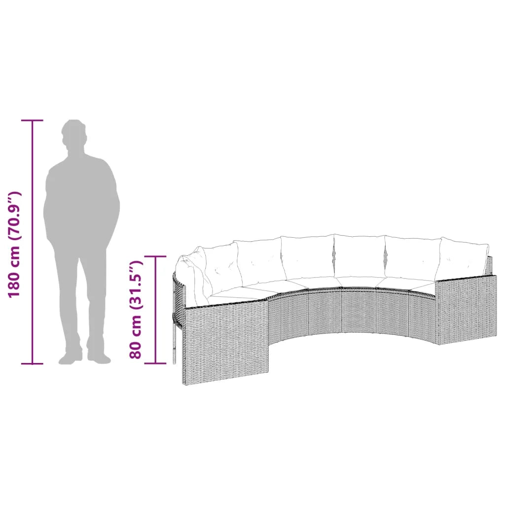 Divano da Giardino con Cuscini Semicircolare Grigio Polyrattan 3318514