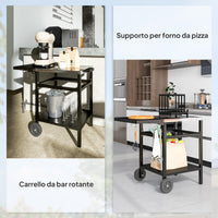 Carrello per Barbecue 91x58x76 cm con Piano in Acciaio Nero