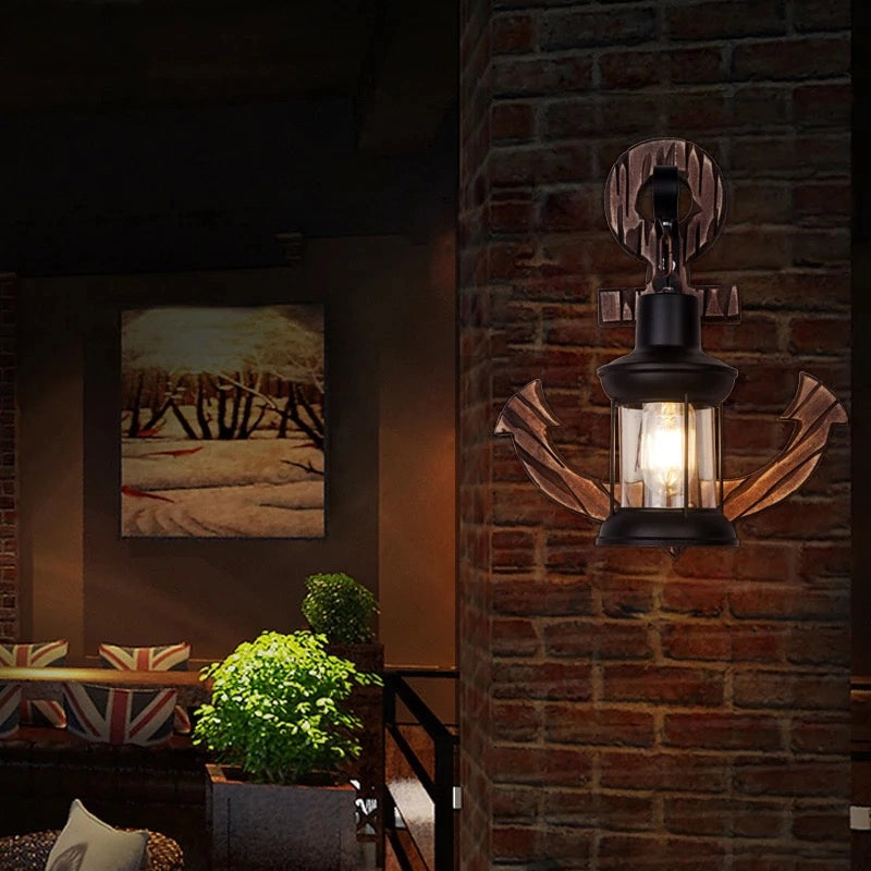 Applique da Parete con Forma ancora Stile Rustico attacco lampada E27 in Legno