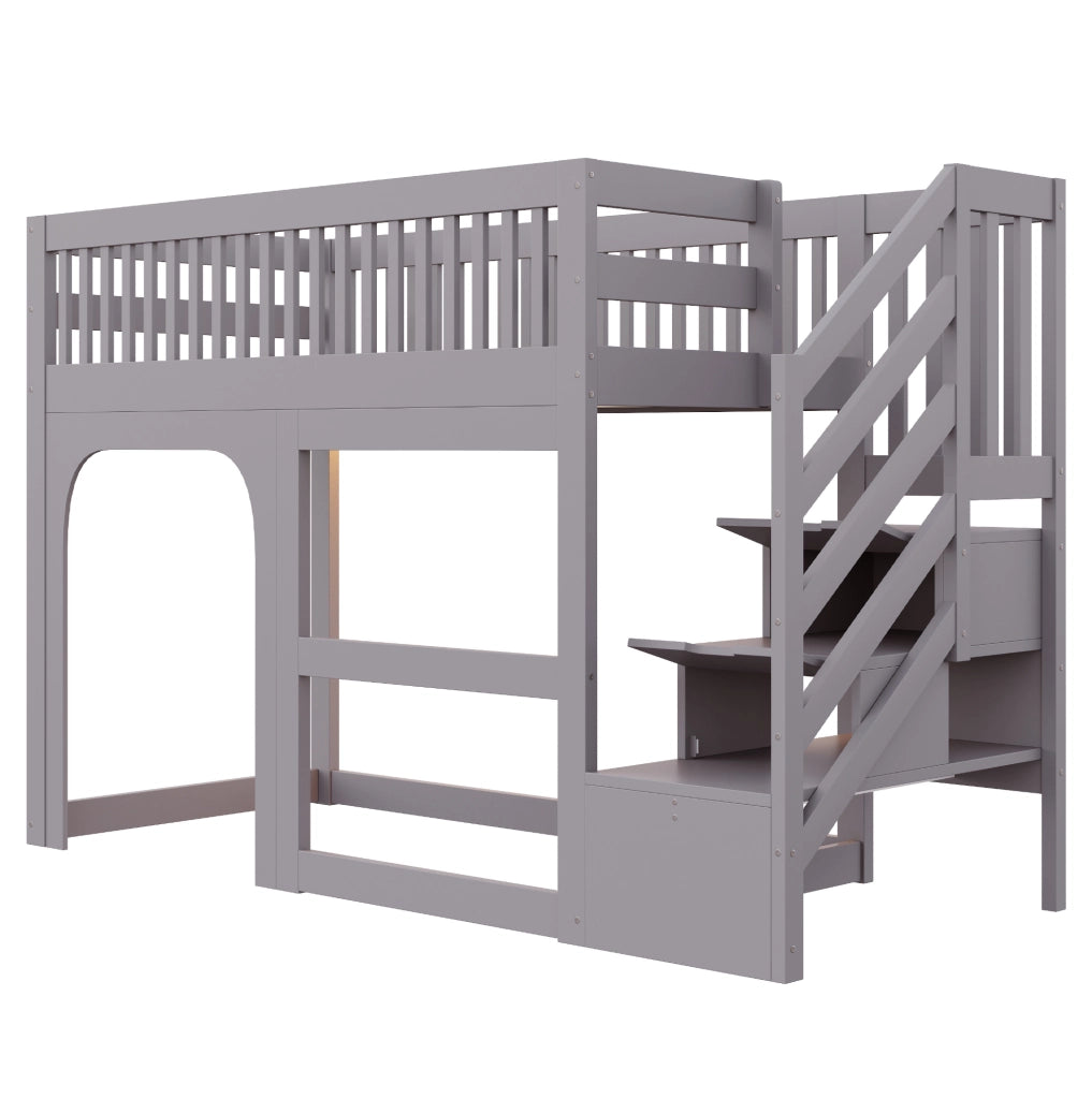 Letto a soppalco per bambini 90x200 cm con scala contenitore e LED